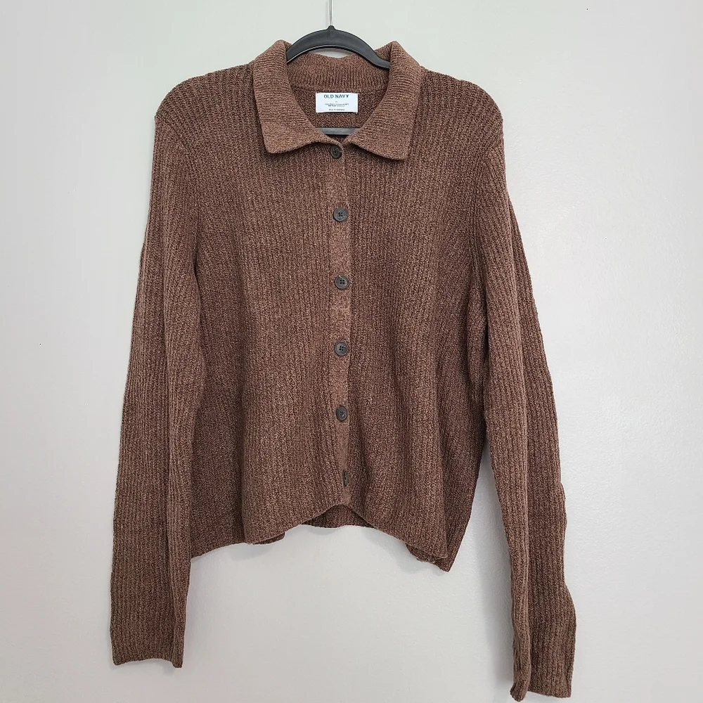 Old Navy SoSoft Minimal Collard Button Up Cardigan Sweater Brown Heather XL